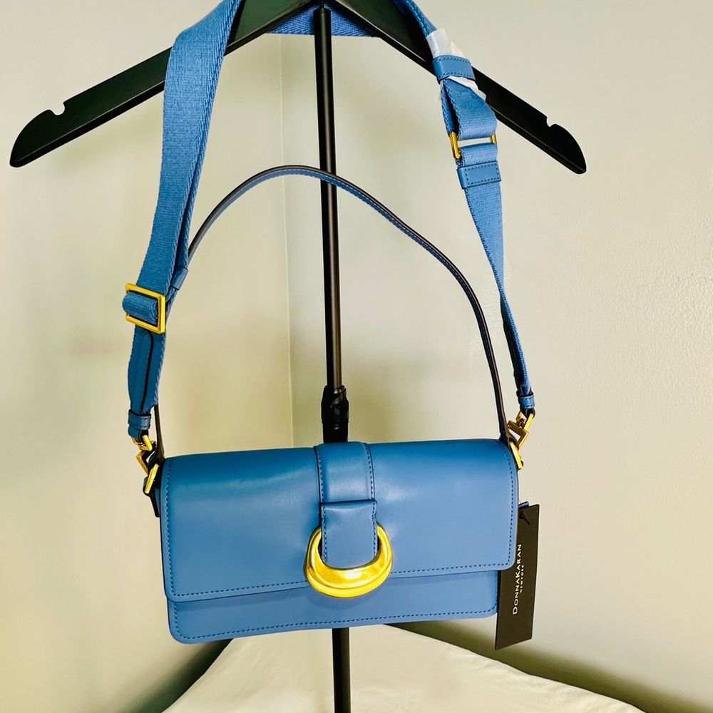 Donna Karan Blue Leather Crossbody Shoulder Bag Gold Hardware NWT MSRP $238